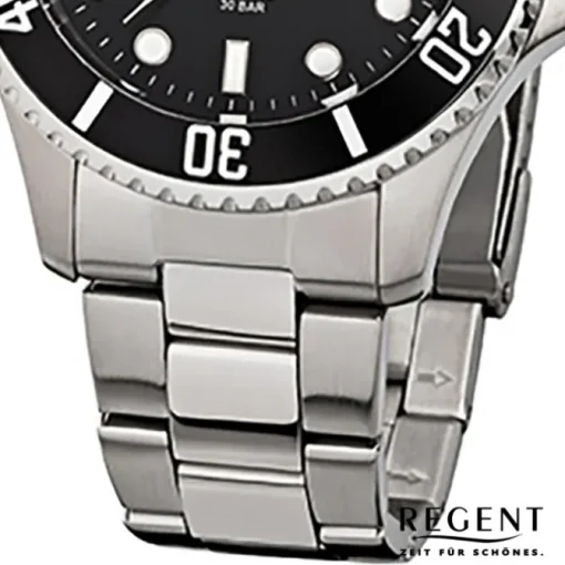 Regent Herren-Armbanduhr F-371 Quarz-Uhr Stahl-Armband silber URF371