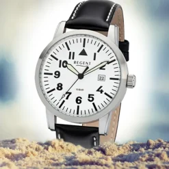 Regent Herren-Armbanduhr 32-F-1029 Quarz-Uhr Leder-Armband schwarz URF1029