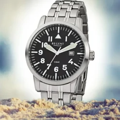 Regent Herren-Armbanduhr F-778 Quarz-Uhr Stahl-Armband silber URF778