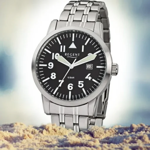 Regent Herren-Armbanduhr F-778 Quarz-Uhr Stahl-Armband silber URF778