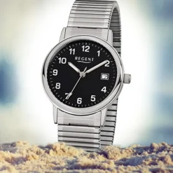 Regent Herren-Armbanduhr F-704 Quarz-Uhr Stahl-Armband silber URF704