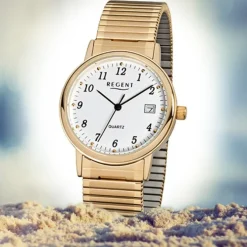 Regent Herren-Armbanduhr F-707 Quarz-Uhr Stahl-Armband gold URF707