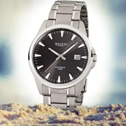 Regent Herren-Armbanduhr F-924 Quarz-Uhr Titan-Armband silber URF924