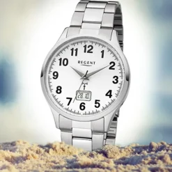 Regent Herren-Armbanduhr 32-FR-230 Funkuhr Edelstahl-Armband silber URFR230