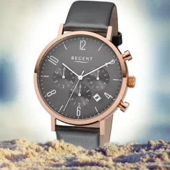 Regent Herren-Armbanduhr F-1038 Leder-Armband grau URF1038