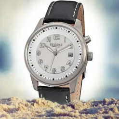 Regent Herren-Armbanduhr 32-F-846 Quarz-Uhr Leder-Armband schwarz URF846