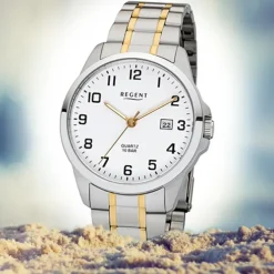 Regent Herren-Armbanduhr 32-F-1014 Edelstahl-Armband silber gold URF1014