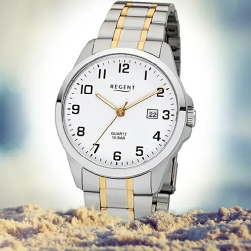 Regent Herren-Armbanduhr 32-F-1014 Edelstahl-Armband silber gold URF1014