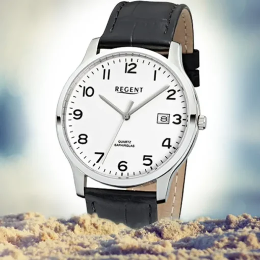 Regent Herren-Armbanduhr 32-F-1025 Quarz-Uhr Leder-Armband schwarz URF1025