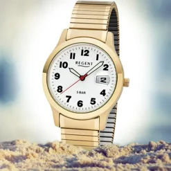 Regent Herren-Armbanduhr 32-F-1017 Quarz-Uhr Edelstahl-Armband gold URF1017