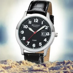 Regent Herren-Armbanduhr 32-F-1023 Quarz-Uhr Leder-Armband schwarz URF1023