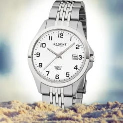 Regent Herren-Armbanduhr F-916 Quarz-Uhr Stahl-Armband silber grau URF916