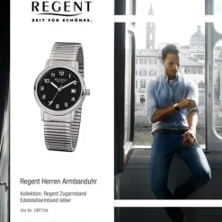 Regent Herren-Armbanduhr F-704 Quarz-Uhr Stahl-Armband silber URF704