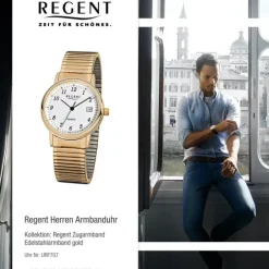 Regent Herren-Armbanduhr F-707 Quarz-Uhr Stahl-Armband gold URF707