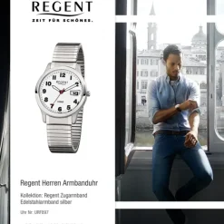 Regent Herren-Armbanduhr F-897 Quarz-Uhr Stahl-Armband silber URF897
