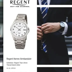 Regent Herren-Armbanduhr F-925 Quarz-Uhr Titan-Armband silber URF925