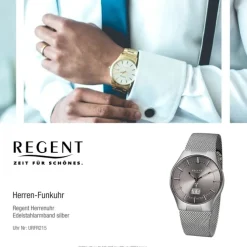 Regent Herren-Armbanduhr 32-FR-215 Funkuhr Edelstahl-Armband silber URFR215