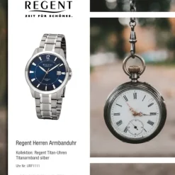 Regent Herren-Armbanduhr 32-F-1111 Quarz-Uhr Titan-Armband silber grau URF1111