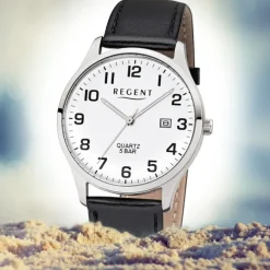 Regent Herren-Armbanduhr F-1241 Quarz-Uhr Leder-Armband schwarz UR1113405