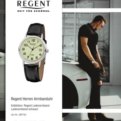 Regent Herren-Armbanduhr F-793 Quarz-Uhr Leder-Armband schwarz URF793