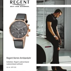 Regent Herren-Armbanduhr F-1038 Leder-Armband grau URF1038