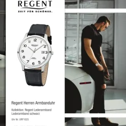Regent Herren-Armbanduhr 32-F-1025 Quarz-Uhr Leder-Armband schwarz URF1025
