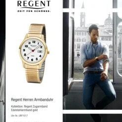 Regent Herren-Armbanduhr 32-F-1017 Quarz-Uhr Edelstahl-Armband gold URF1017