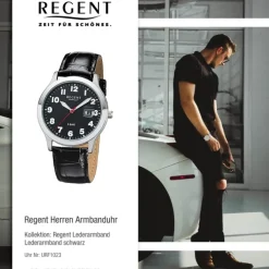 Regent Herren-Armbanduhr 32-F-1023 Quarz-Uhr Leder-Armband schwarz URF1023
