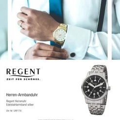 Regent Herren-Armbanduhr F-778 Quarz-Uhr Stahl-Armband silber URF778