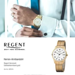 Regent Herren-Armbanduhr F-876 Quarz-Uhr Stahl-Armband gold URF876