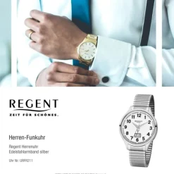 Regent Herren-Armbanduhr 32-FR-211 Funkuhr Edelstahl-Armband silber URFR211
