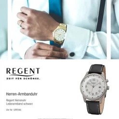 Regent Herren-Armbanduhr 32-F-846 Quarz-Uhr Leder-Armband schwarz URF846