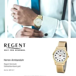 Regent Herren-Armbanduhr 32-F-1017 Quarz-Uhr Edelstahl-Armband gold URF1017