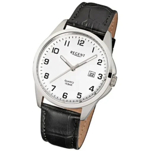 Regent Herren-Armbanduhr Mineralglas Quarz Leder schwarz URF913