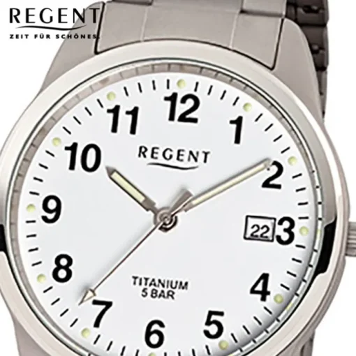 Regent Herren-Armbanduhr Mineralglas Quarz Titan grau silber URF432