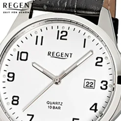 Regent Herren-Armbanduhr Mineralglas Quarz Leder schwarz URF913