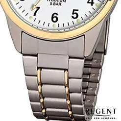 Regent Herren-Armbanduhr Mineralglas Quarz Titan silber grau gold URF430