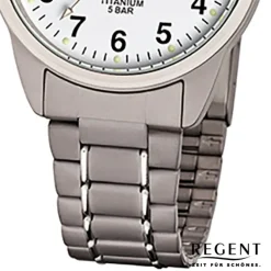 Regent Herren-Armbanduhr Mineralglas Quarz Titan grau silber URF432