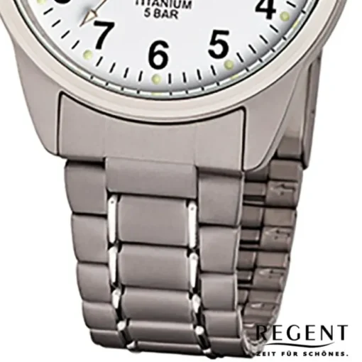 Regent Herren-Armbanduhr Mineralglas Quarz Titan grau silber URF432