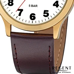 Regent Herren-Armbanduhr Mineralglas Quarz Leder braun URF789