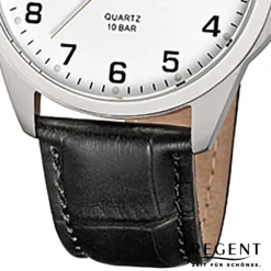 Regent Herren-Armbanduhr Mineralglas Quarz Leder schwarz URF913