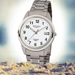 Regent Herren-Armbanduhr Mineralglas Quarz Titan grau silber URF432