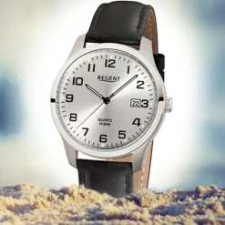 Regent Herren-Armbanduhr Mineralglas Quarz Titan schwarz URF931