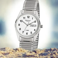 Regent Herren-Armbanduhr Mineralglas Quarz Edelstahl silber URF292