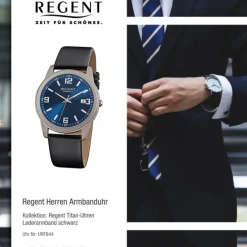 Regent Herren-Armbanduhr Mineralglas Quarz Titan schwarz URF844