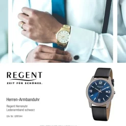 Regent Herren-Armbanduhr Mineralglas Quarz Titan schwarz URF844