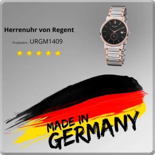 Regent Herren-Armbanduhr Quarz Uhr Edelstahl-Band silber rosegold Uhr URGM1409