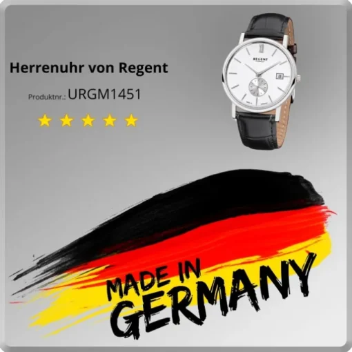 Regent Herren-Armbanduhr Quarz-Uhr Leder-Armband schwarz Uhr URGM1451