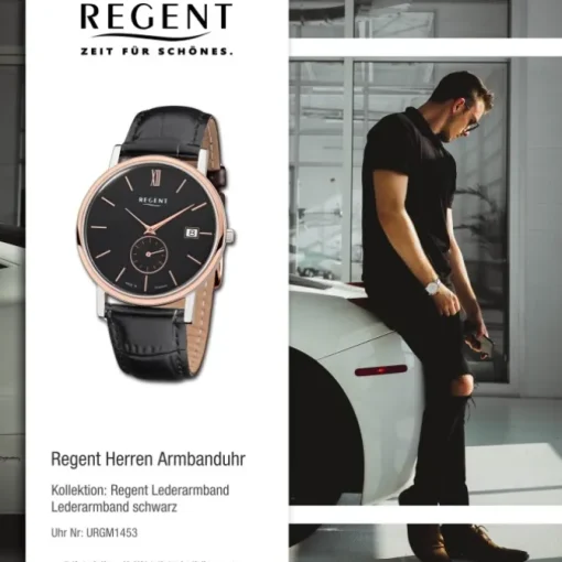 Regent Herren-Armbanduhr Quarz-Uhr Leder-Armband schwarz Uhr URGM1453