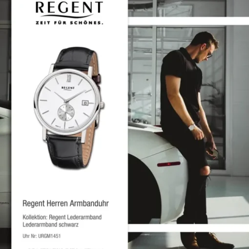 Regent Herren-Armbanduhr Quarz-Uhr Leder-Armband schwarz Uhr URGM1451